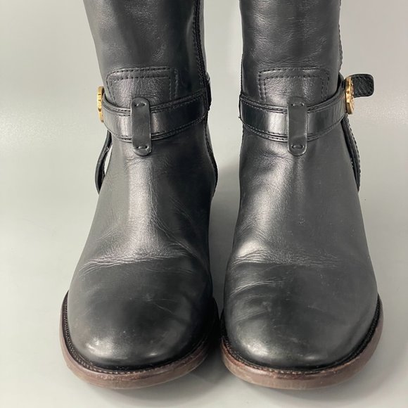 Tory Burch Bristol Riding Boots, Black Leather, Size 7.5 M - Picture 5 of 16